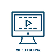 video editing icon from arcade collection. Thin linear video editing, video, camera outline icon isolated on white background. Line vector video editing sign, symbol for web and mobile