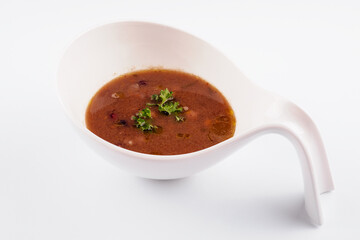 Traditional ukrainian vegetable borsch isolated on white