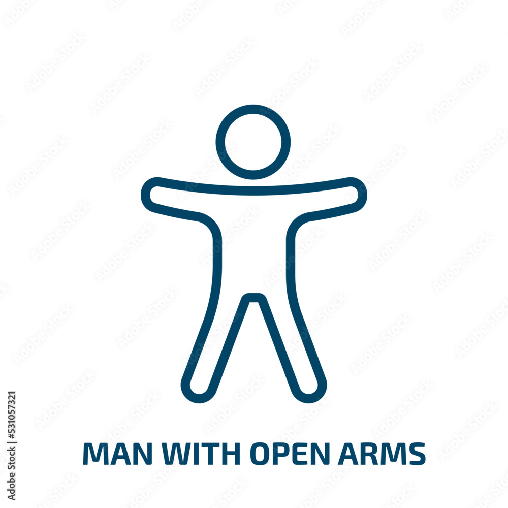 Poster man with open arms icon from general collection. thin linear man with open arms, hold, arm outline i