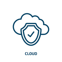 cloud icon from internet security collection. Thin linear cloud, business, network outline icon isolated on white background. Line vector cloud sign, symbol for web and mobile