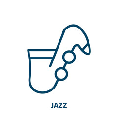 jazz icon from music and media collection. Thin linear jazz, sound, concert outline icon isolated on white background. Line vector jazz sign, symbol for web and mobile