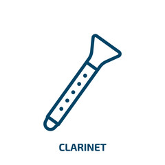clarinet icon from music and media collection. Thin linear clarinet, sound, classical outline icon isolated on white background. Line vector clarinet sign, symbol for web and mobile