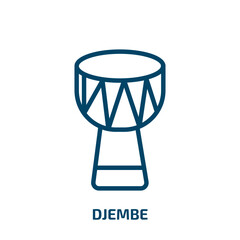 Fototapeta na wymiar djembe icon from music and media collection. Thin linear djembe, entertainment, sound outline icon isolated on white background. Line vector djembe sign, symbol for web and mobile