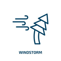 windstorm icon from nature collection. Thin linear windstorm, hurricane, weather outline icon isolated on white background. Line vector windstorm sign, symbol for web and mobile