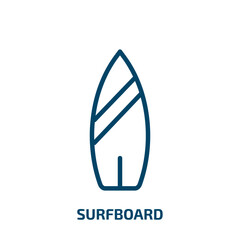 surfboard icon from nautical collection. Thin linear surfboard, surfing, vacation outline icon isolated on white background. Line vector surfboard sign, symbol for web and mobile