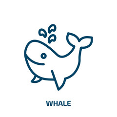 whale icon from nautical collection. Thin linear whale, animal, wildlife outline icon isolated on white background. Line vector whale sign, symbol for web and mobile