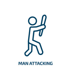 man attacking icon from people collection. Thin linear man attacking, man, character outline icon isolated on white background. Line vector man attacking sign, symbol for web and mobile