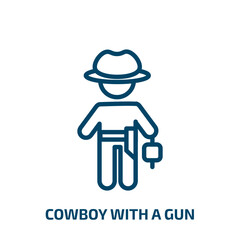 cowboy with a gun icon from people collection. Thin linear cowboy with a gun, gun, cowboy outline icon isolated on white background. Line vector cowboy with a gun sign, symbol for web and mobile