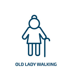 old lady walking icon from people collection. Thin linear old lady walking, woman, old outline icon isolated on white background. Line vector old lady walking sign, symbol for web and mobile