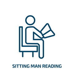 sitting man reading icon from people collection. Thin linear sitting man reading, read, male outline icon isolated on white background. Line vector sitting man reading sign, symbol for web and mobile