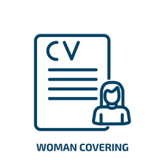 woman covering icon from people collection. Thin linear woman covering, female, girl outline icon isolated on white background. Line vector woman covering sign, symbol for web and mobile