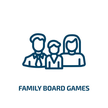 family board games icon from people collection. Thin linear family board games, game, family outline icon isolated on white background. Line vector family board games sign, symbol for web and mobile