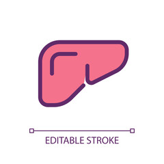 Liver pixel perfect RGB color ui icon. Internal body organ. Digestive system. Simple filled line element. GUI, UX design for mobile app. Vector isolated pictogram. Editable stroke. Arial font used