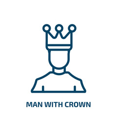 man with crown icon from people collection. Thin linear man with crown, man, crown outline icon isolated on white background. Line vector man with crown sign, symbol for web and mobile