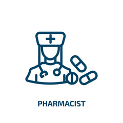 pharmacist icon from professions collection. Thin linear pharmacist, pharmacy, medicine outline icon isolated on white background. Line vector pharmacist sign, symbol for web and mobile
