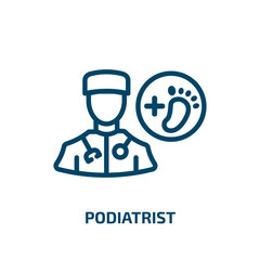 podiatrist icon from professions collection. Thin linear podiatrist, barefoot, care outline icon isolated on white background. Line vector podiatrist sign, symbol for web and mobile