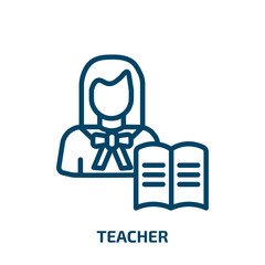 teacher icon from professions collection. Thin linear teacher, education, school outline icon isolated on white background. Line vector teacher sign, symbol for web and mobile