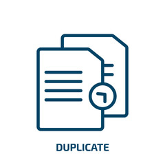 duplicate icon from programming collection. Thin linear duplicate, file, copy outline icon isolated on white background. Line vector duplicate sign, symbol for web and mobile - obrazy, fototapety, plakaty