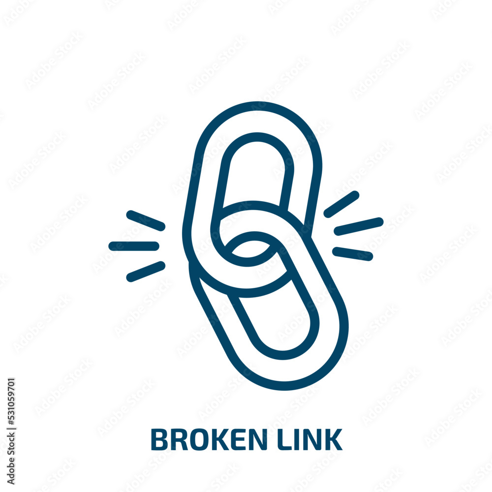 Poster broken link icon from programming collection. thin linear broken link, internet, link outline icon i
