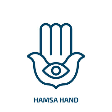 hamsa hand icon from religion collection. Thin linear hamsa hand, hamsa, jewish outline icon isolated on white background. Line vector hamsa hand sign, symbol for web and mobile