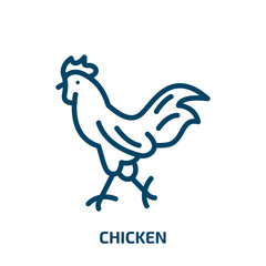 Fototapeta na wymiar chicken icon from religion collection. Thin linear chicken, farm, food outline icon isolated on white background. Line vector chicken sign, symbol for web and mobile