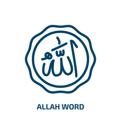allah word icon from religion collection. Thin linear allah word, religion, word outline icon isolated on white background. Line vector allah word sign, symbol for web and mobile