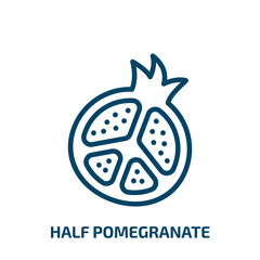 half pomegranate icon from religion collection. Thin linear half pomegranate, half, pomegranate outline icon isolated on white background. Line vector half pomegranate sign, symbol for web and mobile