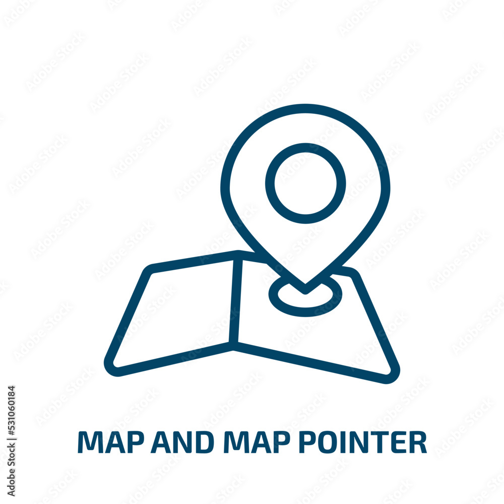 Poster map and map pointer icon from signs collection. thin linear map and map pointer, navigation, pin out