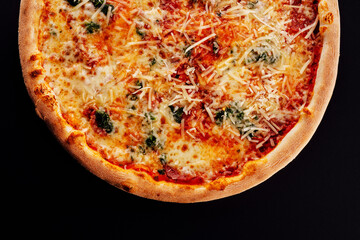 Hot four cheeses delicious rustic homemade american pizza