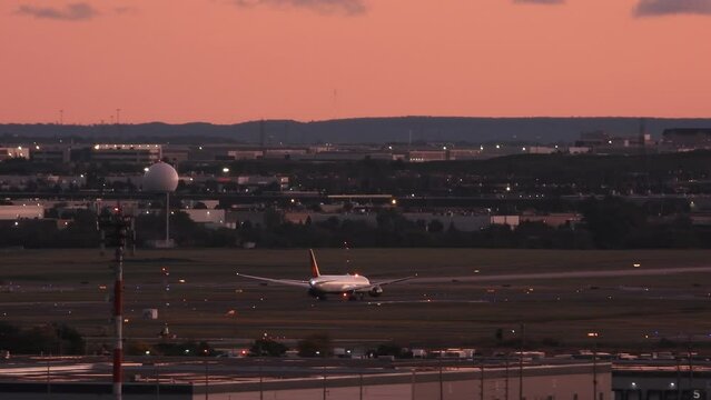 Air Canada A330 take off during sunset, Toronto International Airport, Moody sky