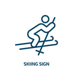 skiing sign icon from sports collection. Thin linear skiing sign, ski, sport outline icon isolated on white background. Line vector skiing sign sign, symbol for web and mobile