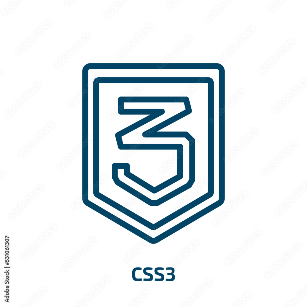 Poster css3 icon from technology collection. thin linear css3, html5, shield outline icon isolated on white