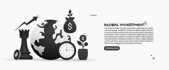 Fototapeta Global business investment concept, illustration of return on investment, financial rising up obraz