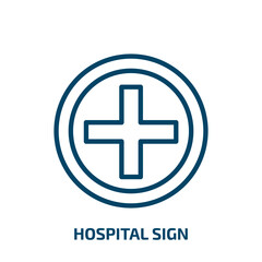 hospital sign icon from traffic signs collection. Thin linear hospital sign, medical, care outline icon isolated on white background. Line vector hospital sign sign, symbol for web and mobile