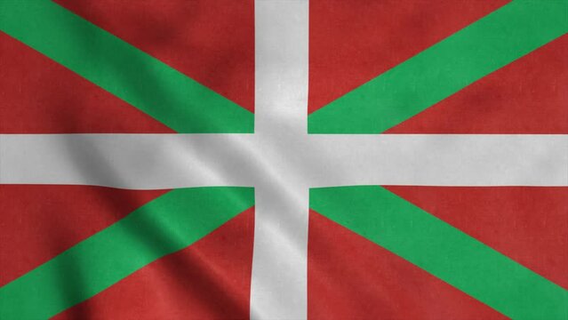Basque Country flag, Spain, waving in the wind, sky and sun background
