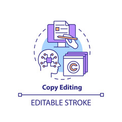 Copy editing concept icon. Identifying plagiarism tools. AI in content abstract idea thin line illustration. Isolated outline drawing. Editable stroke. Arial, Myriad Pro-Bold fonts used