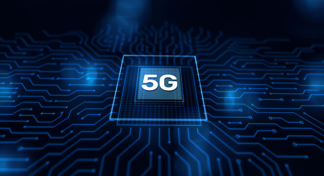5G Fifth generation of mobile internet. Fast connection. Telecommunication concept on virtual screen.