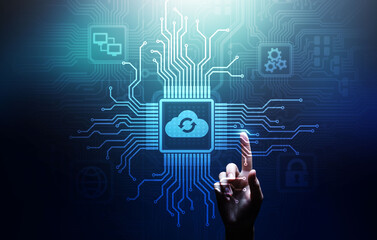 Cloud technology computing and data storage concept on virtual screen.