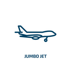 jumbo jet icon from transportation collection. Thin linear jumbo jet, plane, jumbo outline icon isolated on white background. Line vector jumbo jet sign, symbol for web and mobile