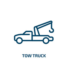 Obraz premium tow truck icon from transportation collection. Thin linear tow truck, truck, car outline icon isolated on white background. Line vector tow truck sign, symbol for web and mobile