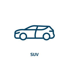 suv icon from transportation collection. Thin linear suv, transport, flat outline icon isolated on white background. Line vector suv sign, symbol for web and mobile