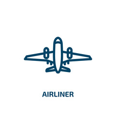 airliner icon from transportation collection. Thin linear airliner, plane, airplane outline icon isolated on white background. Line vector airliner sign, symbol for web and mobile