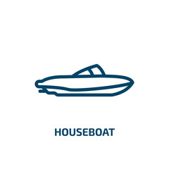 houseboat icon from transportation collection. Thin linear houseboat, ship, dinghy outline icon isolated on white background. Line vector houseboat sign, symbol for web and mobile