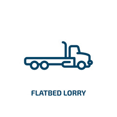 flatbed lorry icon from transportation collection. Thin linear flatbed lorry, vehicle, lorry outline icon isolated on white background. Line vector flatbed lorry sign, symbol for web and mobile