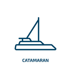 catamaran icon from transportation collection. Thin linear catamaran, ship, water outline icon isolated on white background. Line vector catamaran sign, symbol for web and mobile