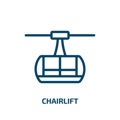 chairlift icon from transportation collection. Thin linear chairlift, lift, travel outline icon isolated on white background. Line vector chairlift sign, symbol for web and mobile