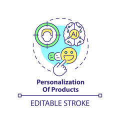 Personalization of products concept icon. Benefit of AI in business abstract idea thin line illustration. Isolated outline drawing. Editable stroke. Arial, Myriad Pro-Bold fonts used