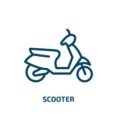 scooter icon from transportation collection. Thin linear scooter, delivery, transport outline icon isolated on white background. Line vector scooter sign, symbol for web and mobile