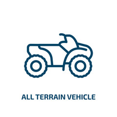 all terrain vehicle icon from transportation collection. Thin linear all terrain vehicle, vehicle, terrain outline icon isolated on white background. Line vector all terrain vehicle sign, symbol for