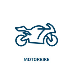 motorbike icon from transportation collection. Thin linear motorbike, vehicle, scooter outline icon isolated on white background. Line vector motorbike sign, symbol for web and mobile